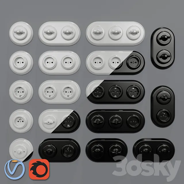 Garby Colonial porcelain sockets and switches by Fontini 3DS Max Model