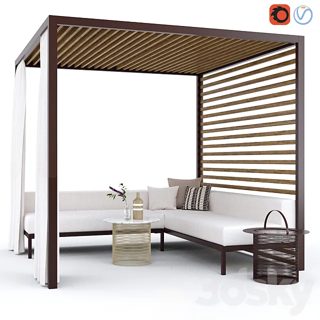 Garden arbor with sofa Kettal Pavilion Gazebo 3DS Max Model