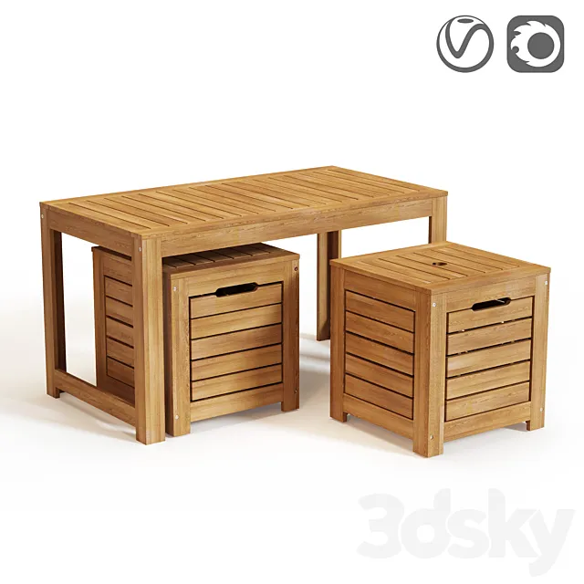 Garden bench and boxes made of acacia Garden 3ds Max