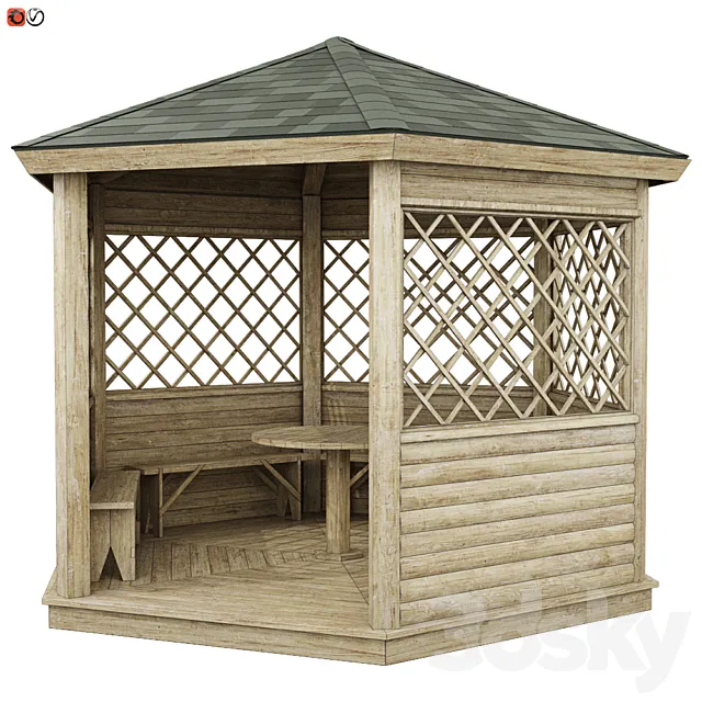 Garden Gazebo made of wood 02 3DSMax File