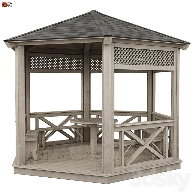 Garden Gazebo made of wood 03 3DS Max