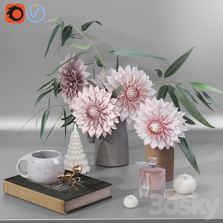 Garden Marigold Dahlia flowers decor set 3DS Max