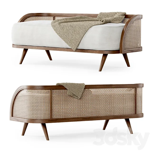 Garden ottoman LV _ Wooden rattan bench 3ds Max