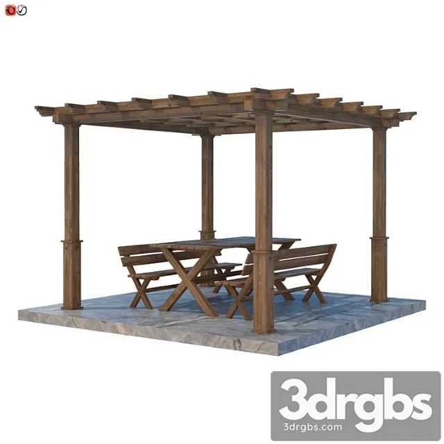 Garden pergola table and bench 02 3dsmax Download