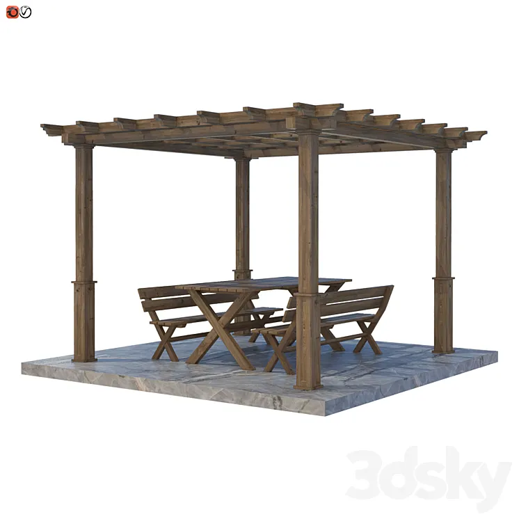 Garden Pergola table and bench 02 3DS Max