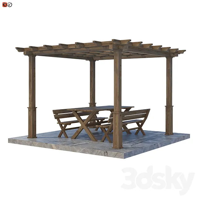 Garden Pergola table and bench 02 3DSMax File