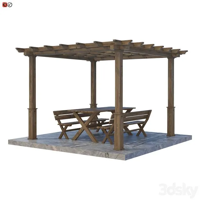 Garden Pergola table and bench 02 3dsMax Model