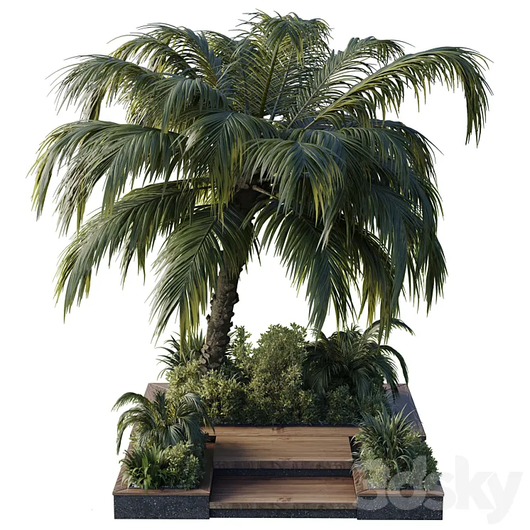 garden pot tree palm bush fern grass concrete base Collection Outdoor plant 102 3DS Max