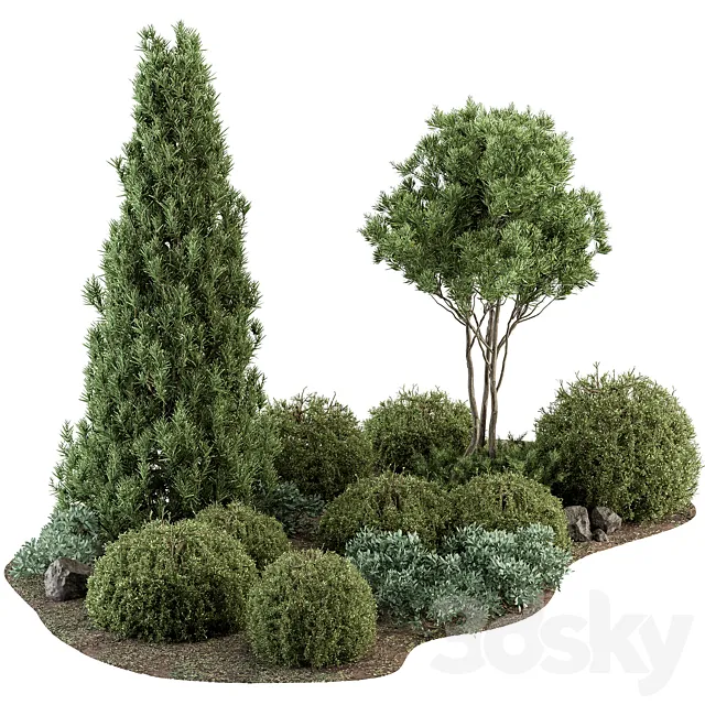 Garden Set Topiary and pine Plants – Outdoor Plants Set 410 3DSMax File