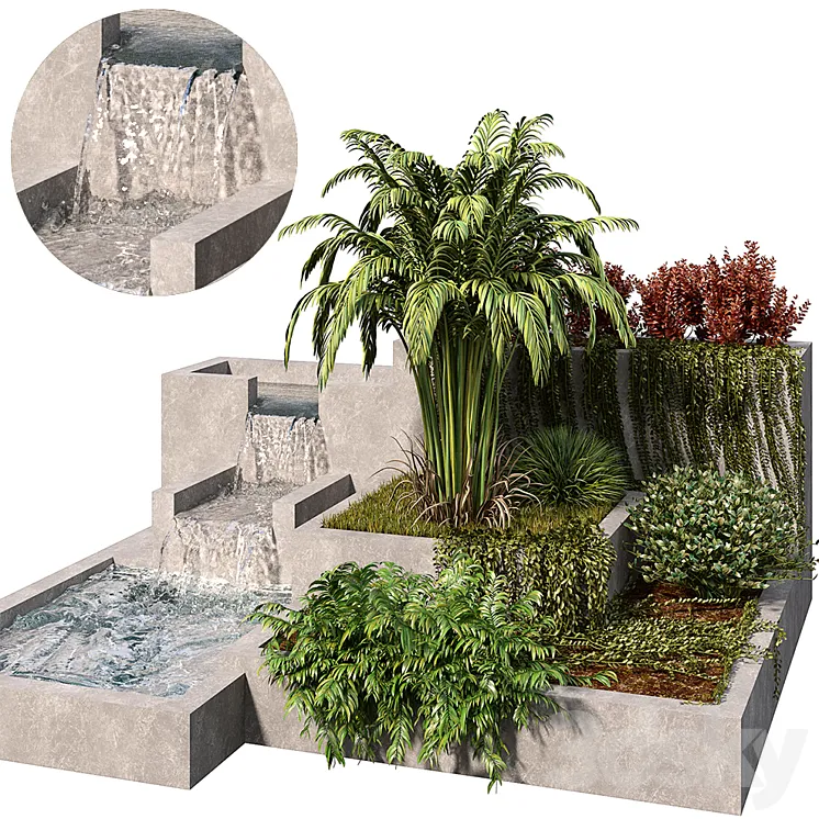 Garden Set with water fountain 3DS Max