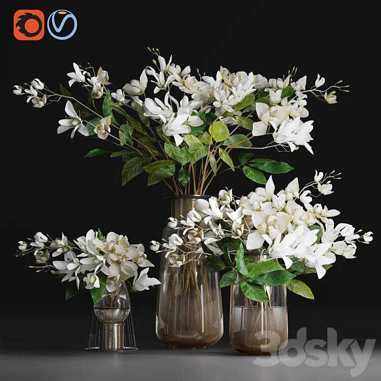 Gardenia \/ jasmine bouquet vases 3DS Max