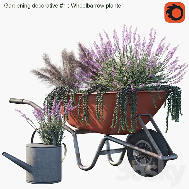 Gardening decorative # 1: Wheelbarrow planter 3DS Max Model