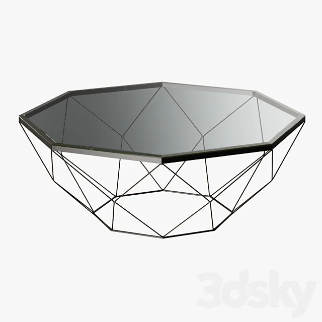 Geometric Antique Brass Coffee Table with Glass Top 3DS Max Model