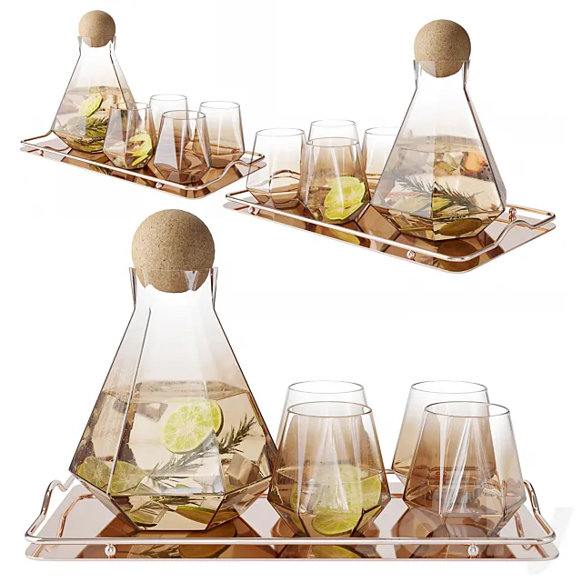 Geometric Glass Decanter Set 3DS Max Model