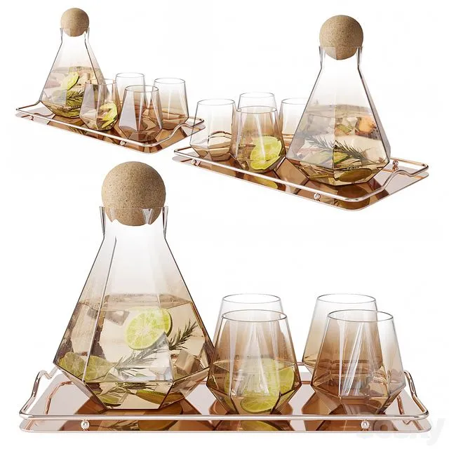 Geometric Glass Decanter Set 3dsMax Model