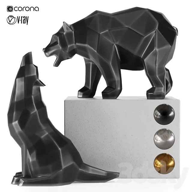 geometric wolf and bear statue 3DS Max Model