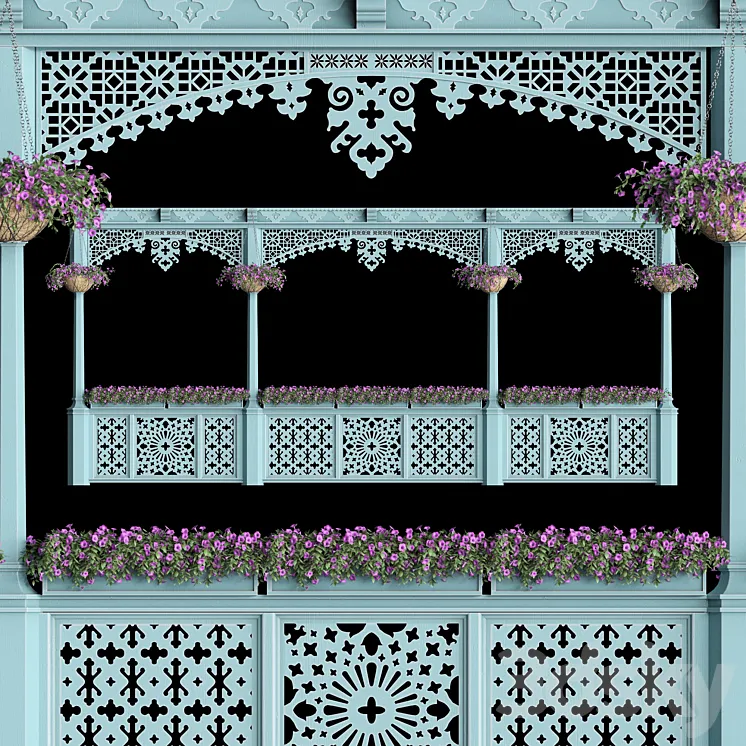 Georgian balcony with flowers 3DS Max