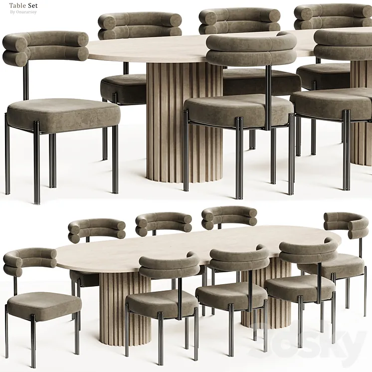 Gian Chair with Huxley Dining Table Set 3DS Max Model