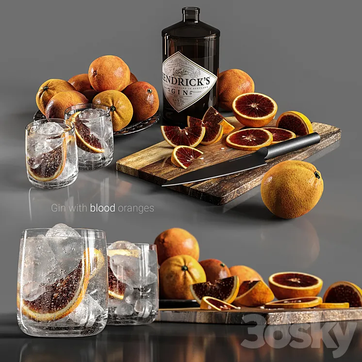 Gin with blood oranges 3DS Max