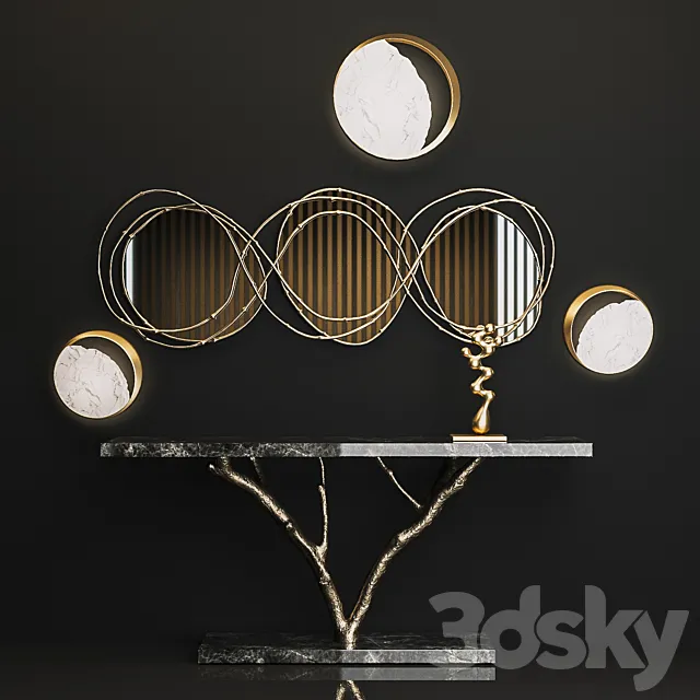 Ginger & jagger Primitive Console. Vine Triptych Mirror. Eclipse Wall Lamp 3DSMax File