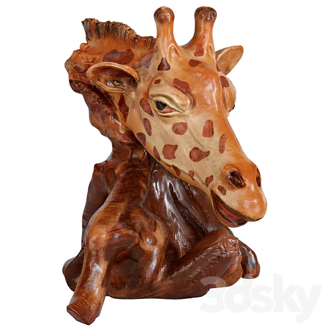 Giraffe head sculpture made of wood 3dsMax Model