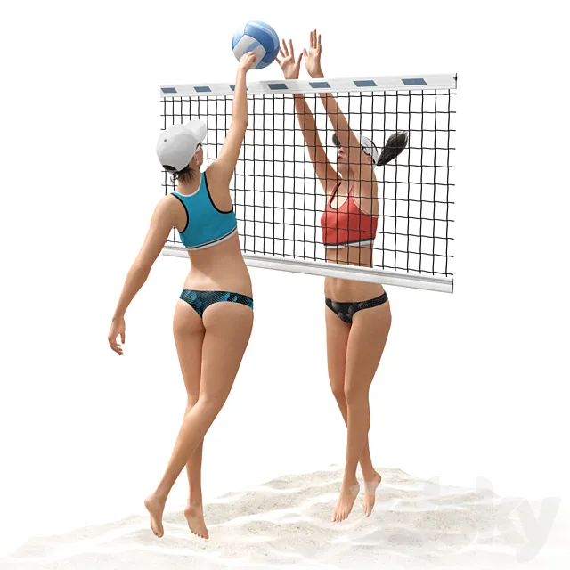 Girls playing beach volleyball 2 3DS Max Model