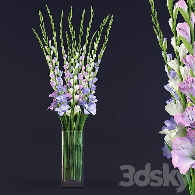 gladiolus bouquet in glass vase 3DS Max Model