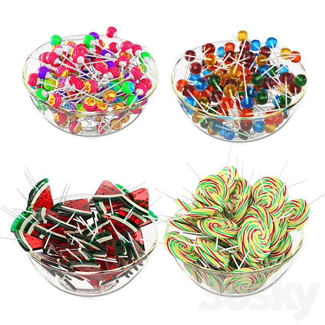 Glass bowl with lollipops 3DS Max Model