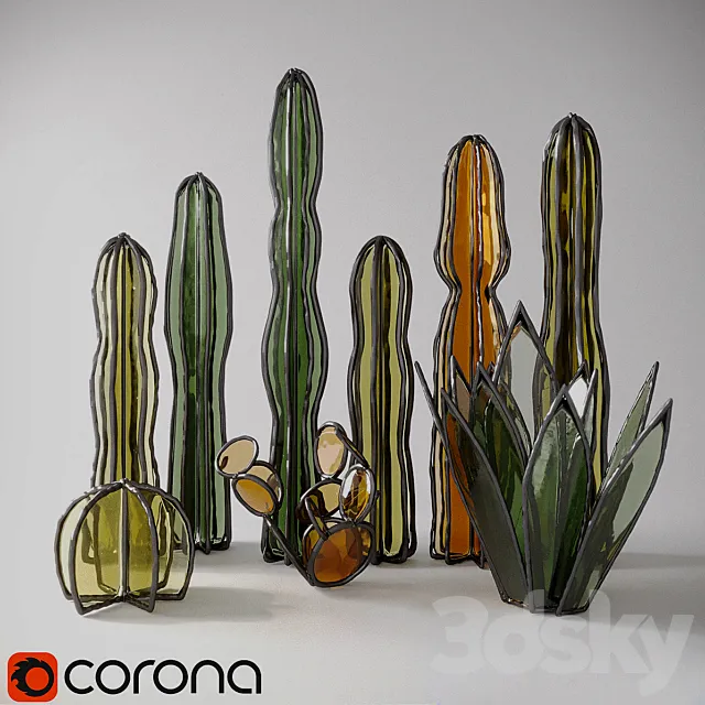 Glass cacti and succulents 3DS Max Model