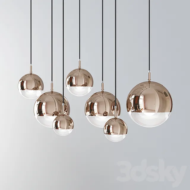 Glass Chromium plating Pendant Modern Ceiling Light 3ds Max