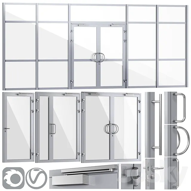 Glass fire doors and partitions. a set of handles 3DSMax File