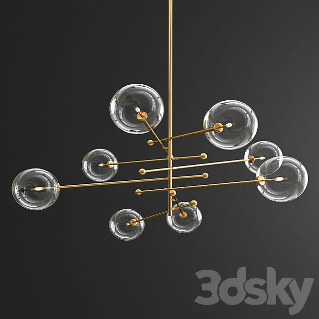 Glass Globe Mobile 8 Arm Chandelier – Gold 3DS Max Model