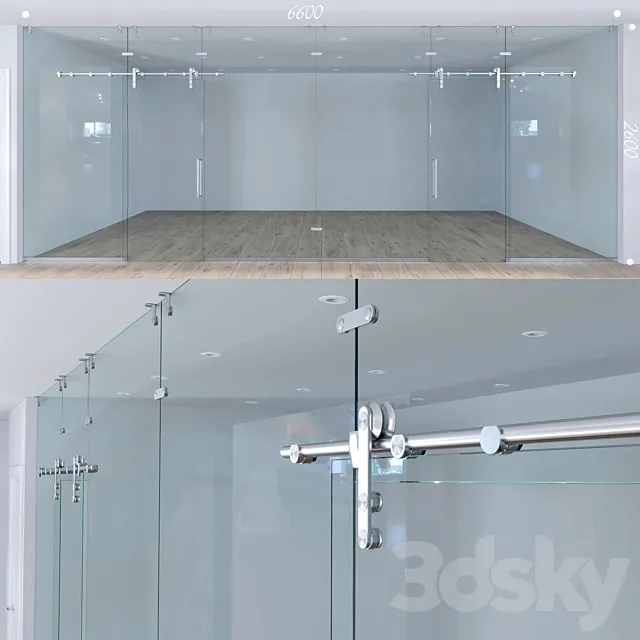 Glass partition with sliding doors – 1 3DS Max Model