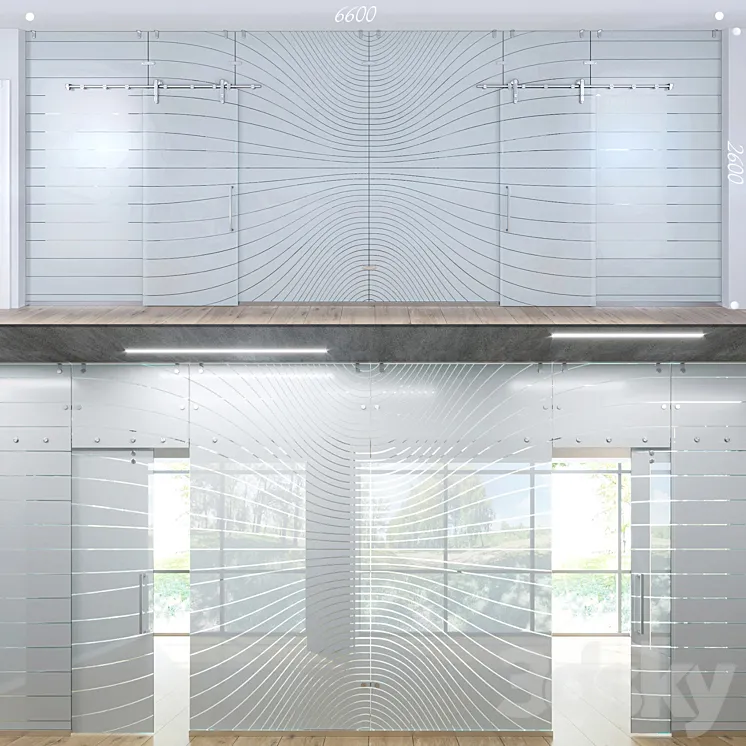 Glass partition with sliding doors – 3 3DS Max