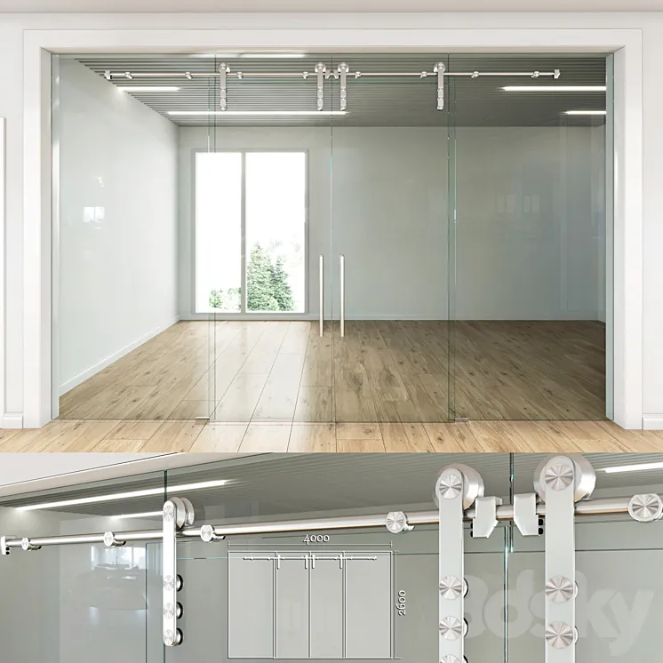 Glass partition with sliding doors – 4 3DS Max