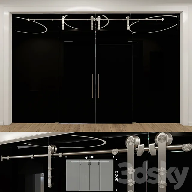 Glass partition with sliding doors – 5 3DS Max Model