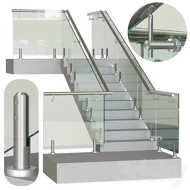 Glass railing on mini racks 4 3DSMax File