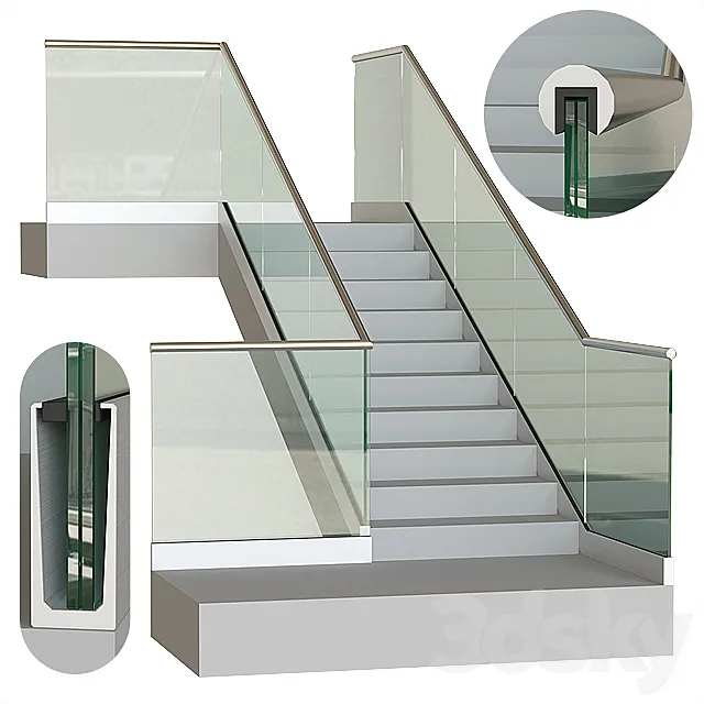 Glass railing on profile 6 3DS Max Model