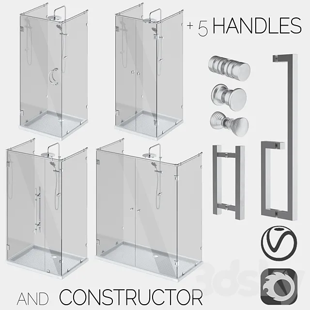 Glass shower cabins designer and a set of handles 3DS Max Model