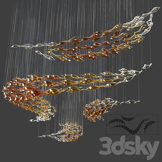 Glass Waves Chandelier (S shape) 3DS Max Model