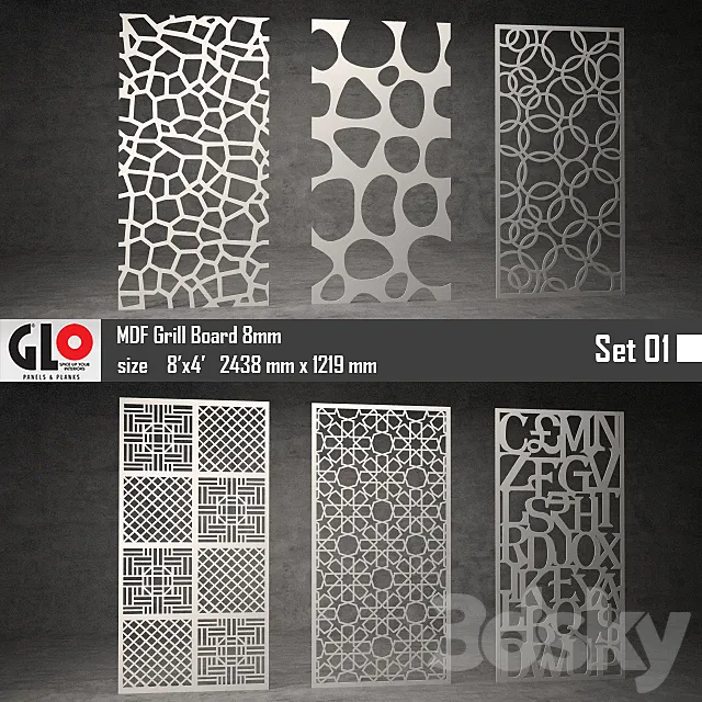 GLO MDF Board 8mm Set 01 3DSMax File