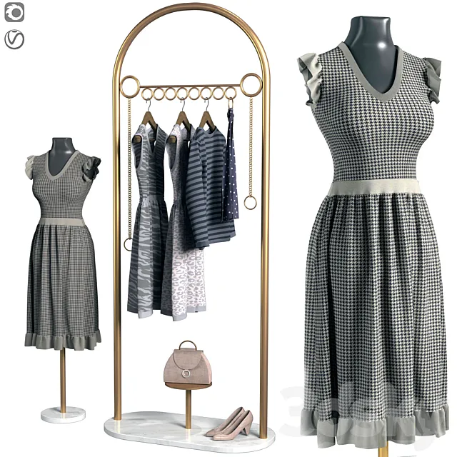Gold clothing rack 3ds Max