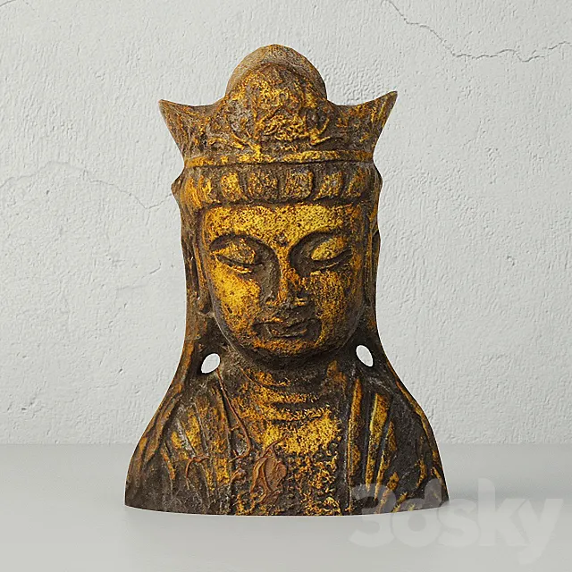 Gold Leafed Metal Buddha Head 3DSMax File