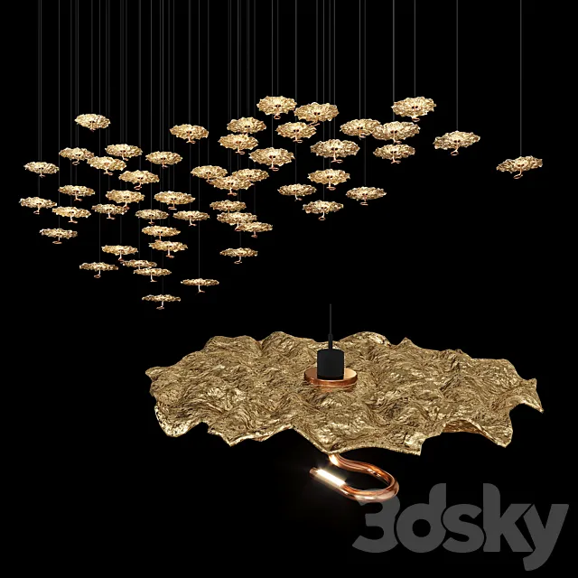 Gold moon chandelier 3ds Max