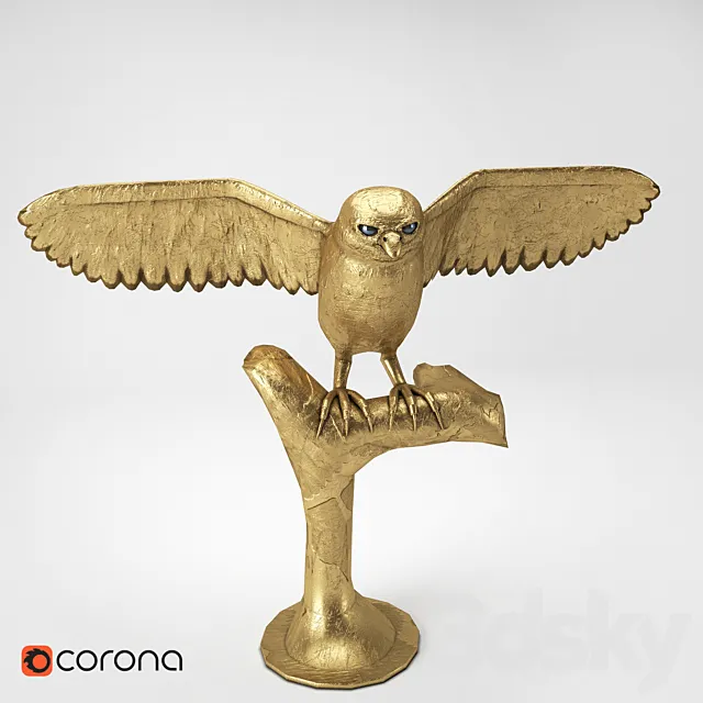Gold owl on a stand 3DSMax File