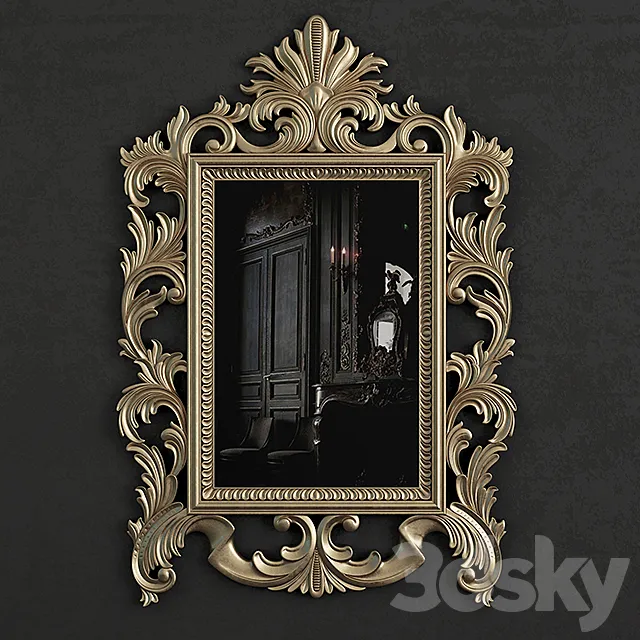 Gold Rectangular Mirror Carving 3DS Max Model