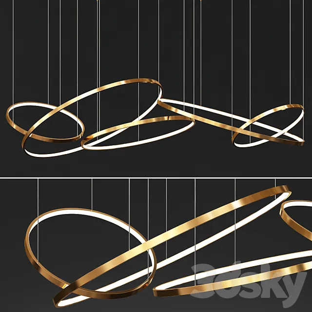 Gold Ring Chandelier 3 3DS Max Model