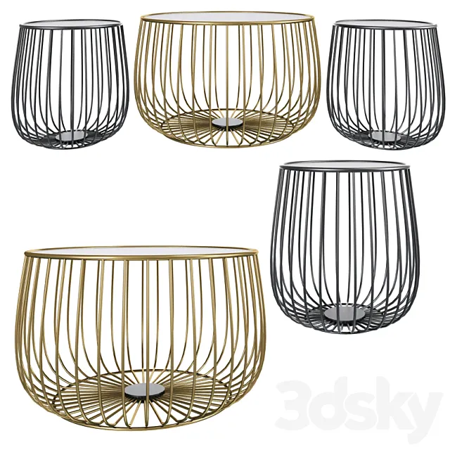 Gold Round Industrial Steel Wire Coffee Table 3DS Max Model