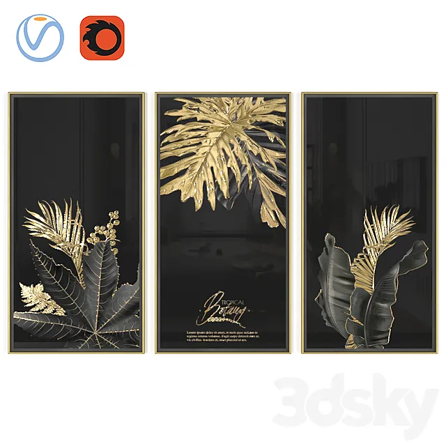 Golden black leaves wall art 3DS Max Model