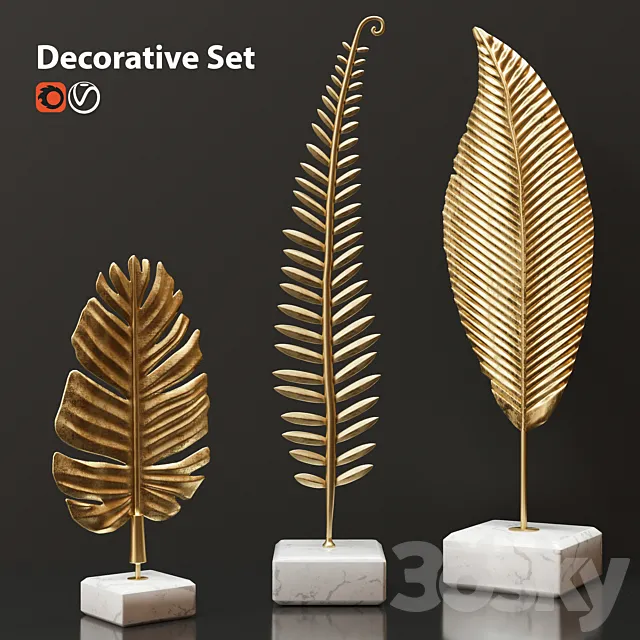 Golden leaves decorative set 3DSMax File